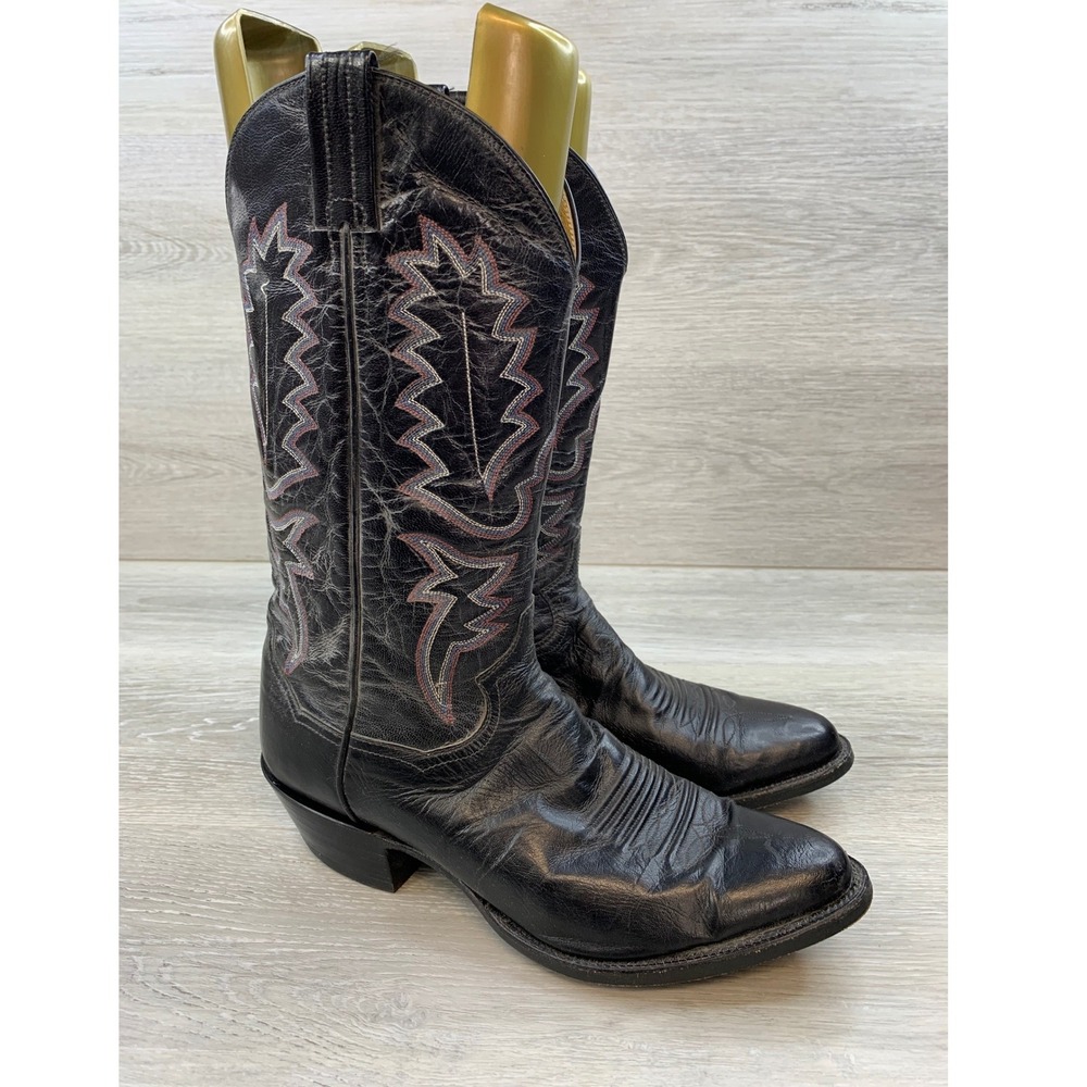 Panhandle‎ Slim Men's Black Leather Western Cowboy Boots 9.5 Made In USA Vintage